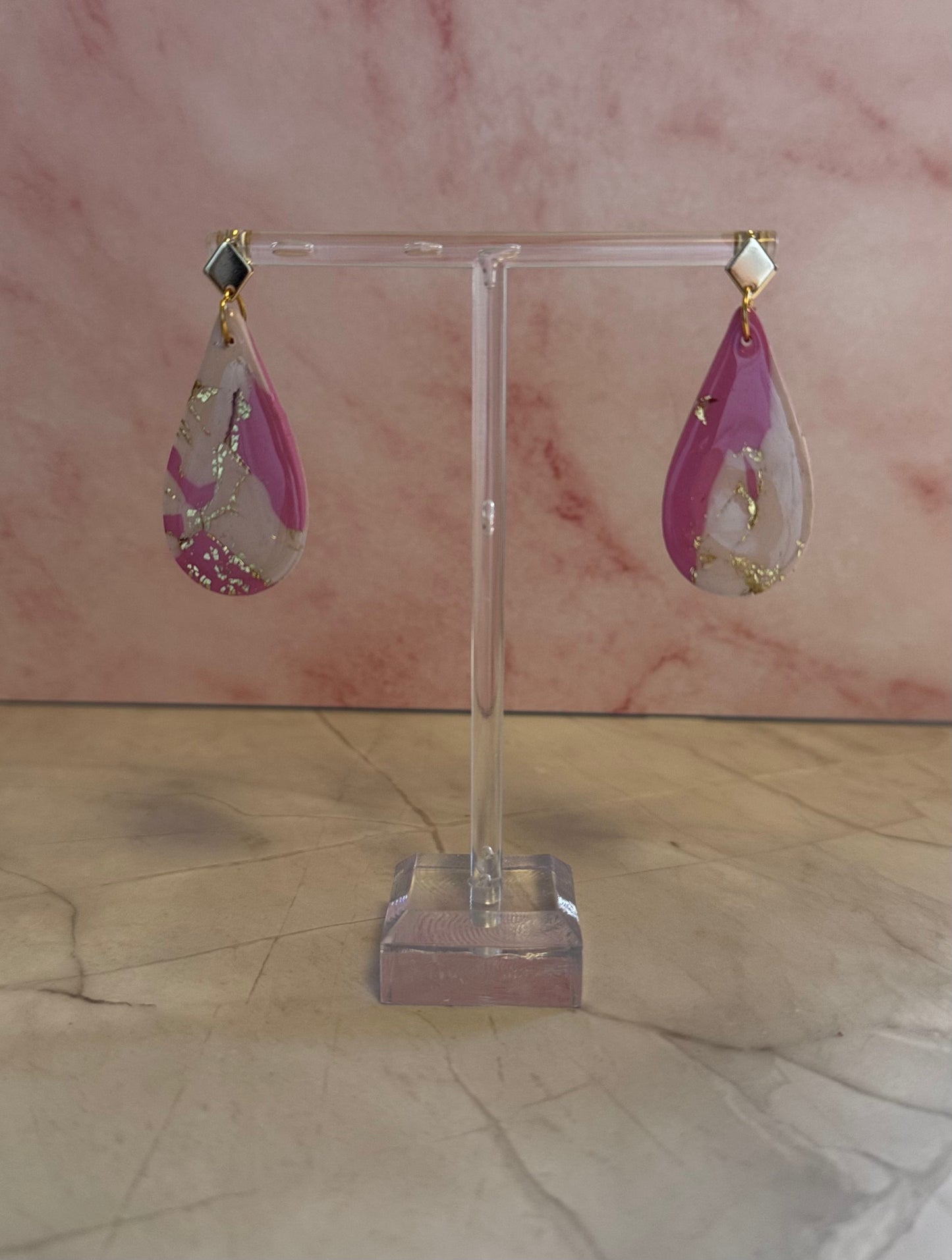 Blush Marble Collection – Handmade Pink & Gold Earrings