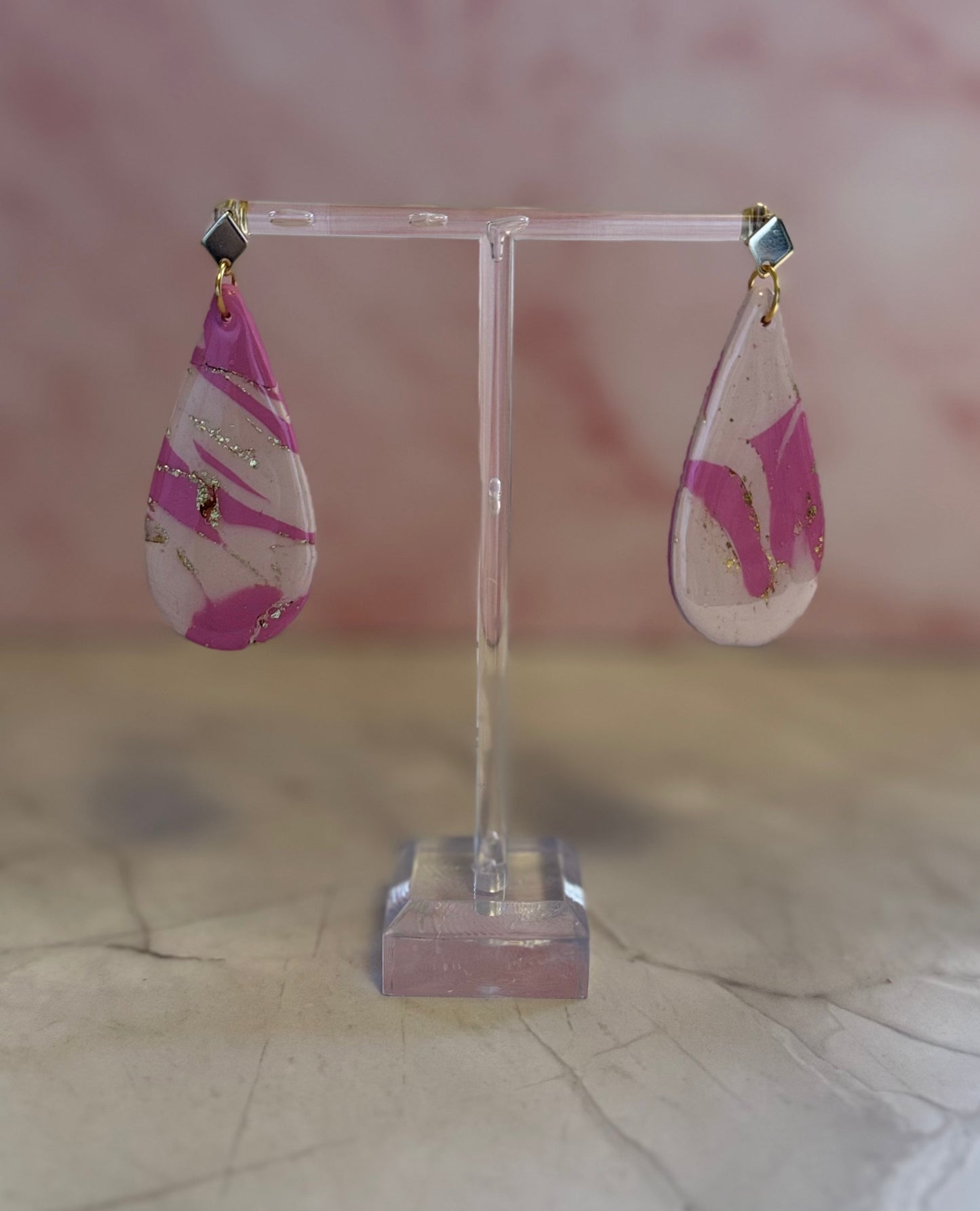 Blush Marble Collection – Handmade Pink & Gold Earrings
