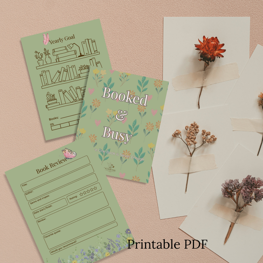 Booked & Busy Reading Journal – Cozy Cottage / Modern / Vintage | Printable PDF & Canva Template
