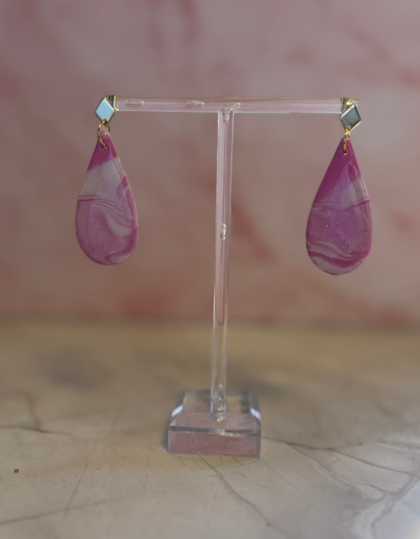 Blush Marble Collection – Handmade Pink & Gold Earrings